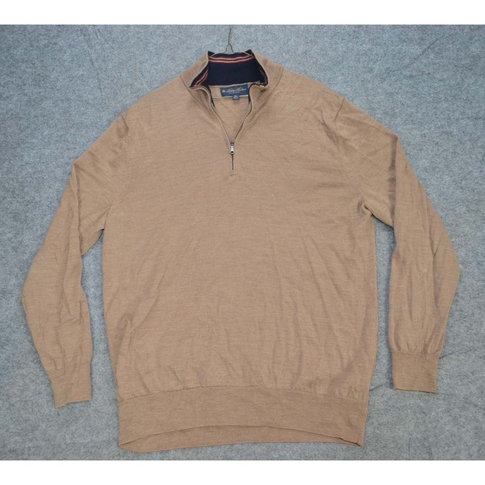 Brooks Brothers Sweater Mens XL Brown‎ 1/4 Zip Merino Wool Italian Yarn Pullover